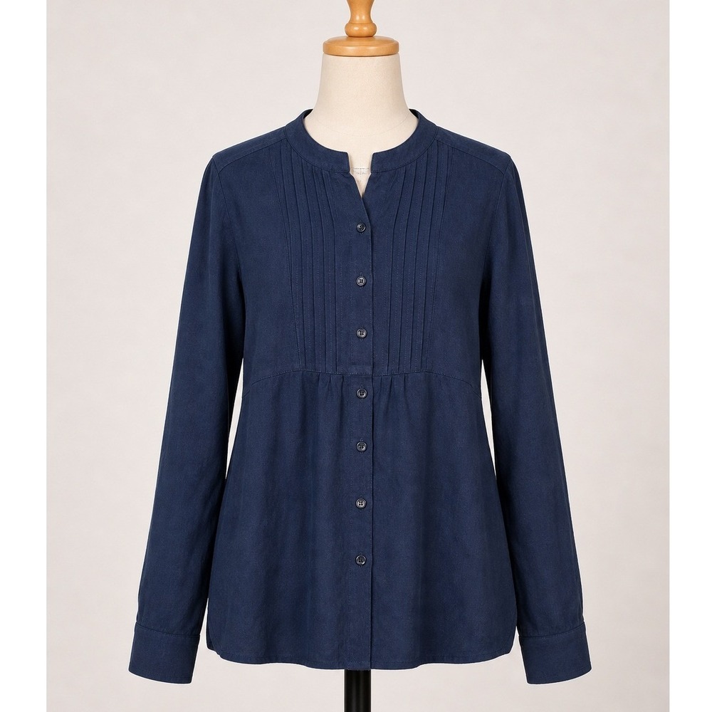 Pendleton Pintuck Blouse Women's Small Navy Blue Long Sleeve Button Down NWT